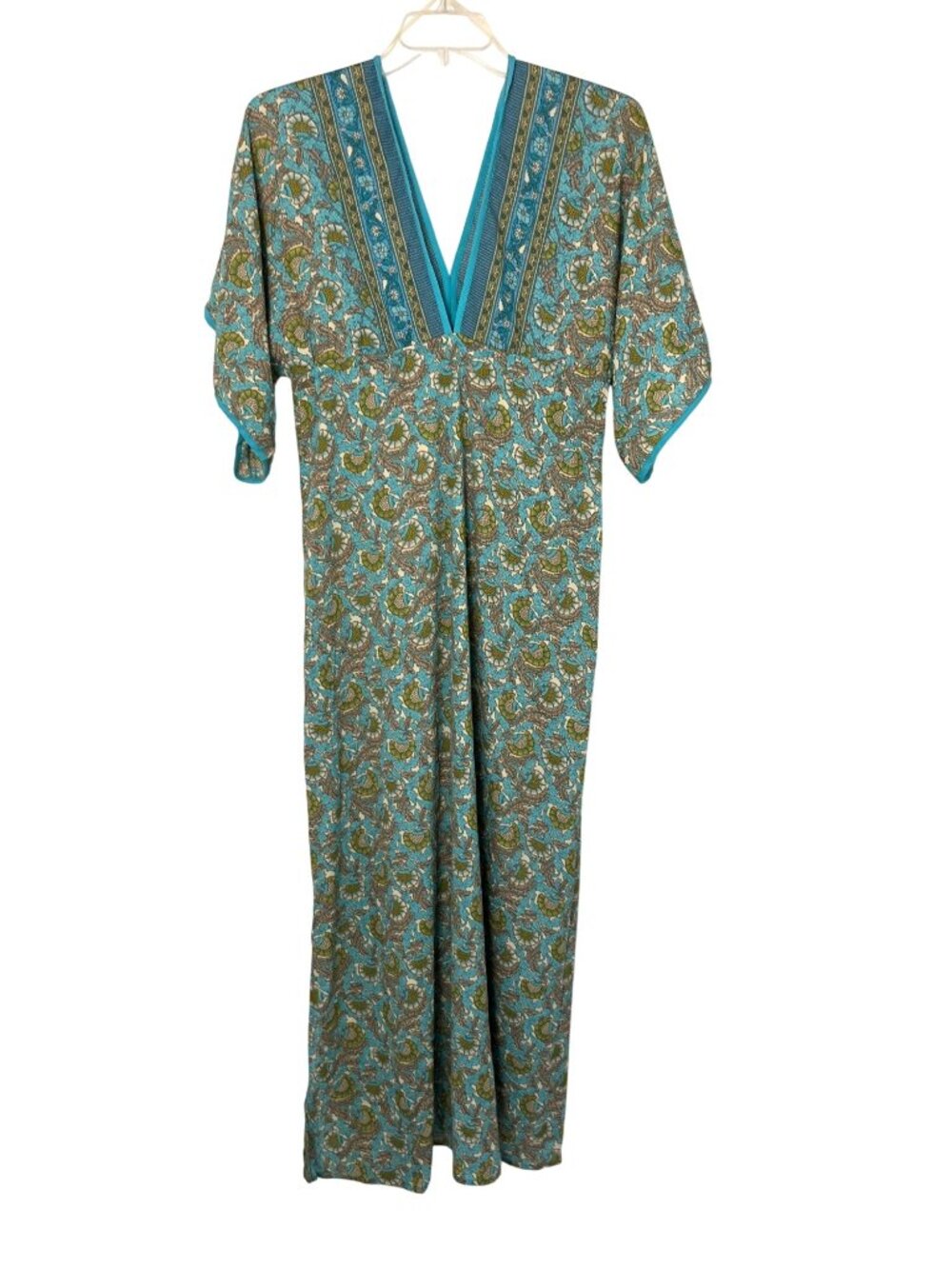 Masala Muumuu Caftan Maxi Dress M Paisley Teal Boho House Dress India Casual Use